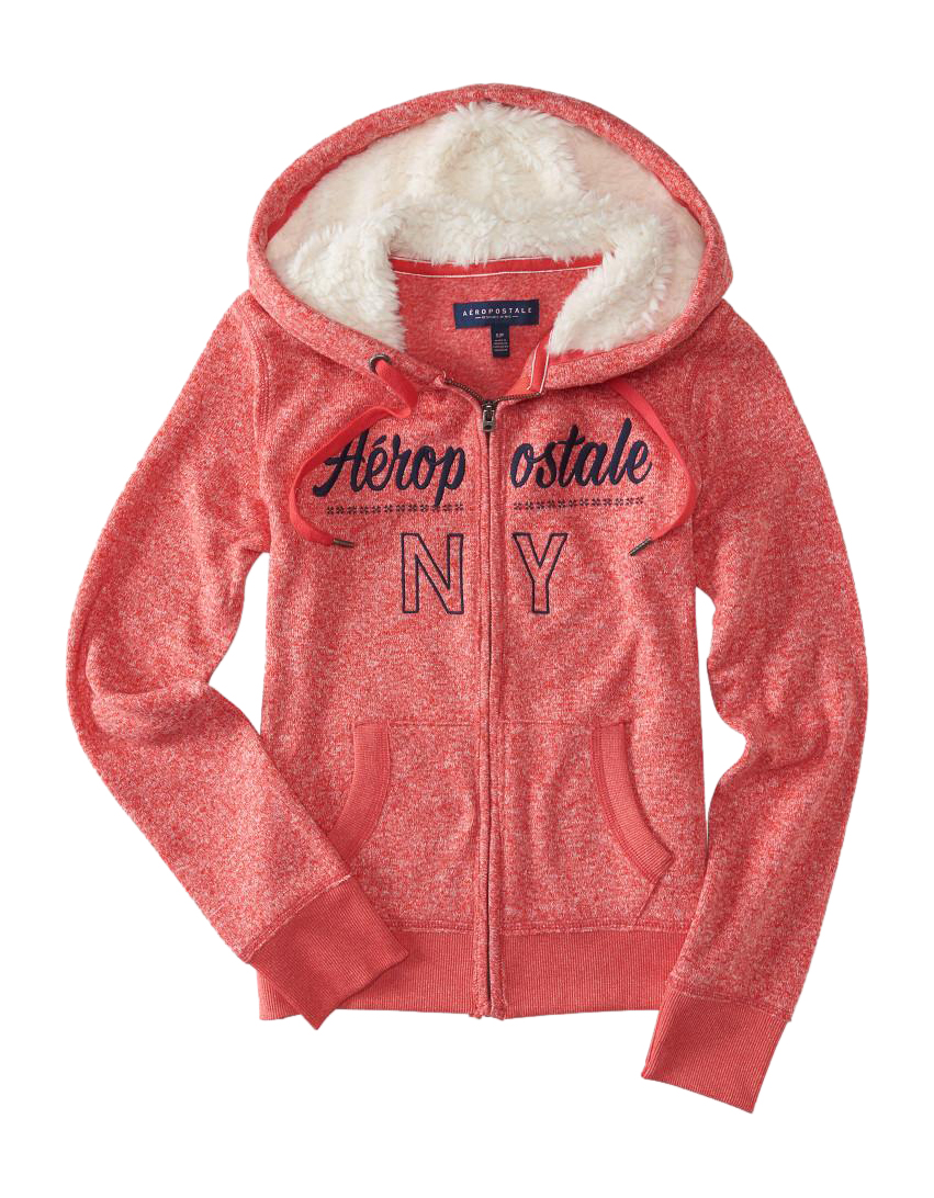 AEROPOSTALE WOMENS FUR HOODIE FULL ZIP SWEATSHIRT JACKET AERO SHERPA LINED HOOD | eBay